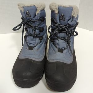 Columbia Youth Sz 5.5 Snow Winter Boots Lace Up Ankle Blue Black Sled Outdoor